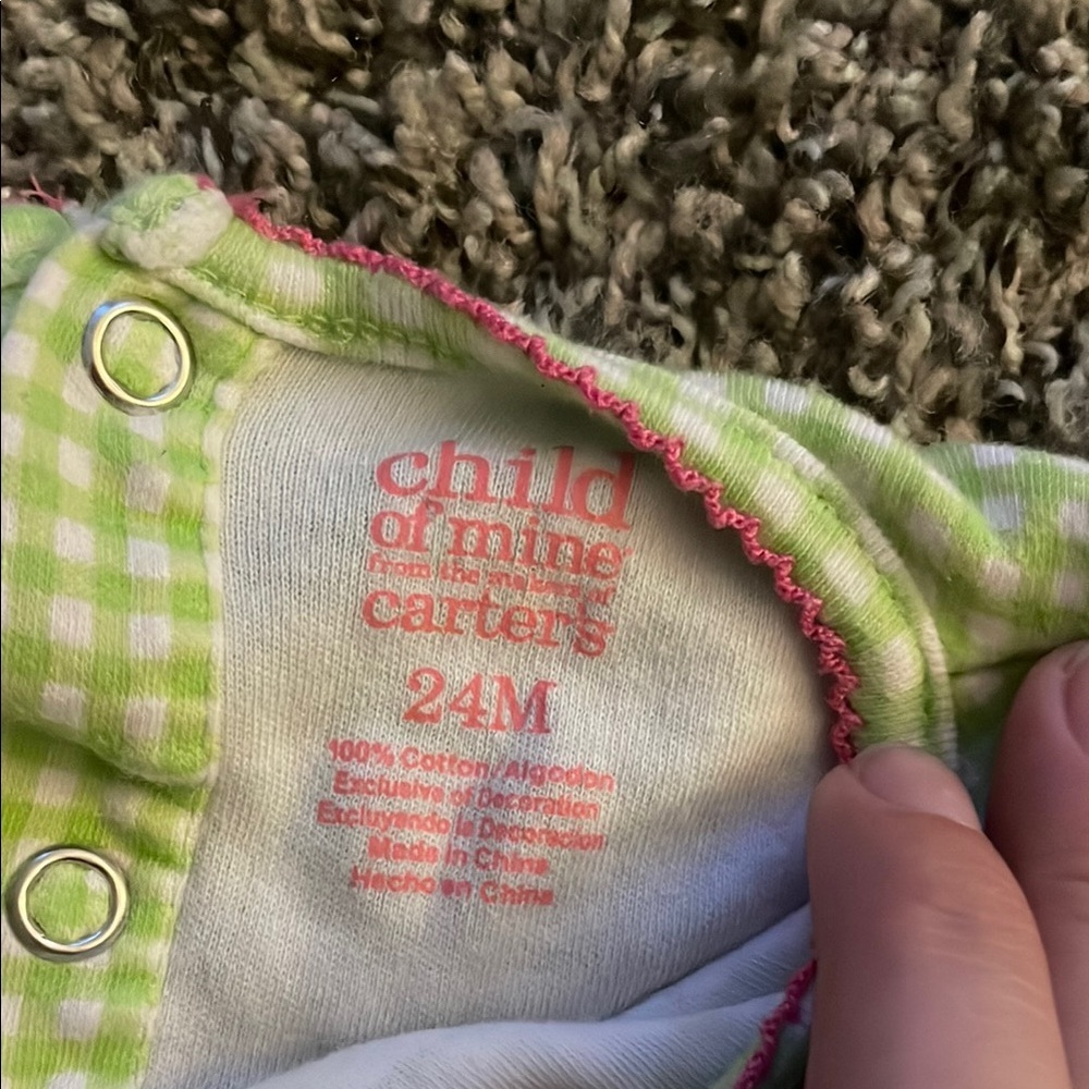 Child of Mine Green Gingham Baby Dress with Flower - Picture 10 of 10